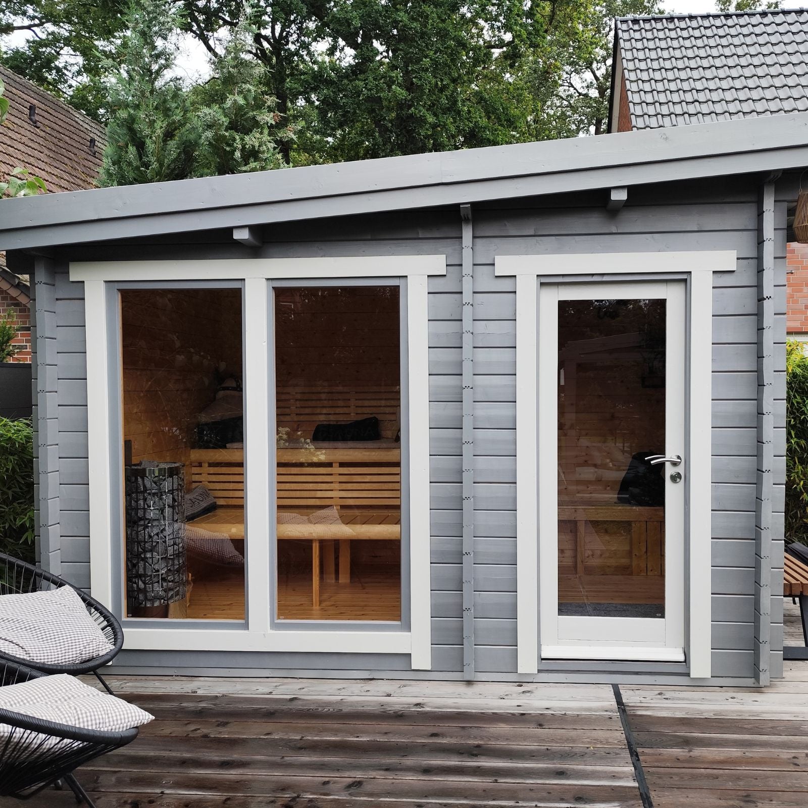 Blockbohlensauna Higi XL für 2 Personen, Gartensauna mit Vorraum