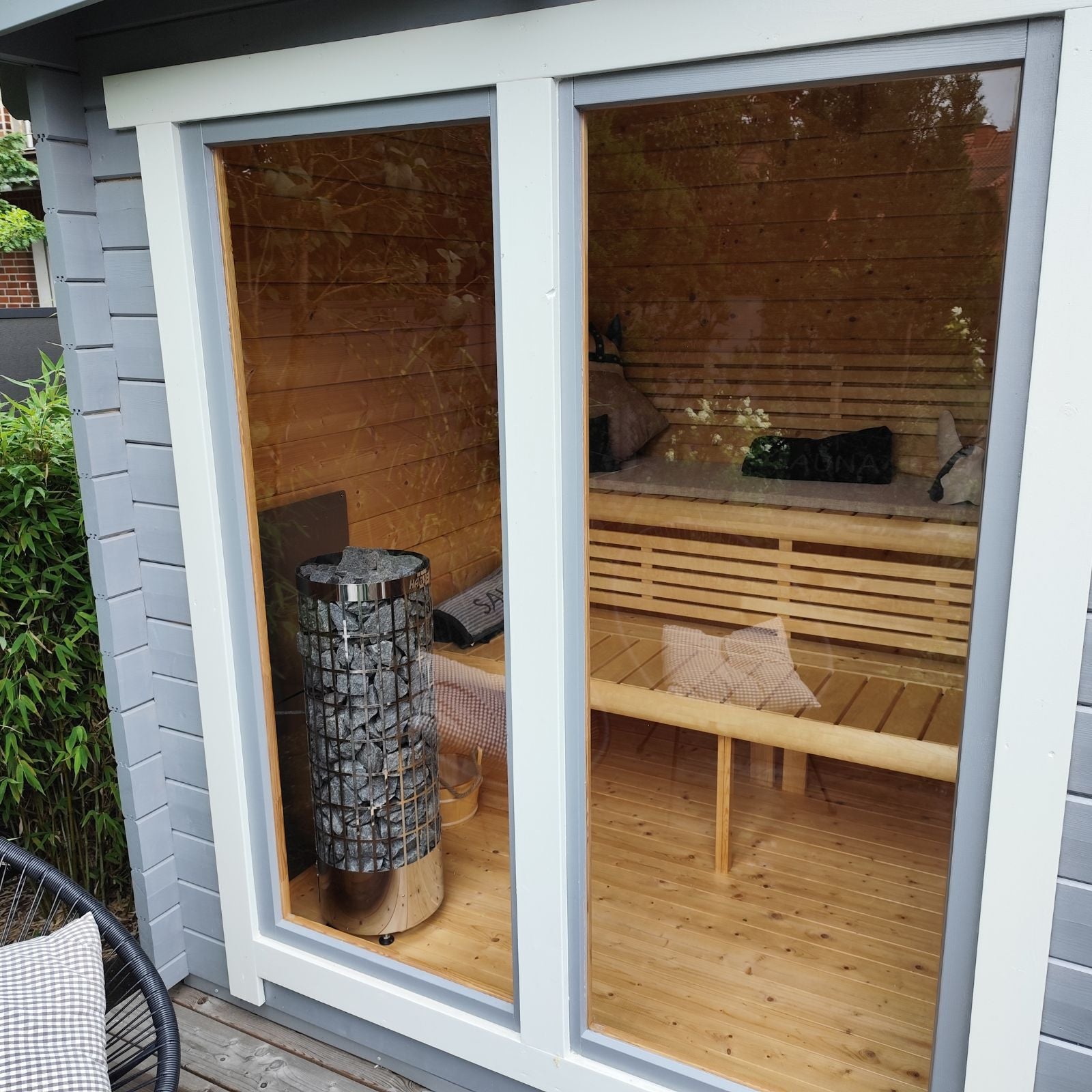 Blockbohlensauna Higi XL für 2 Personen, Gartensauna mit Vorraum