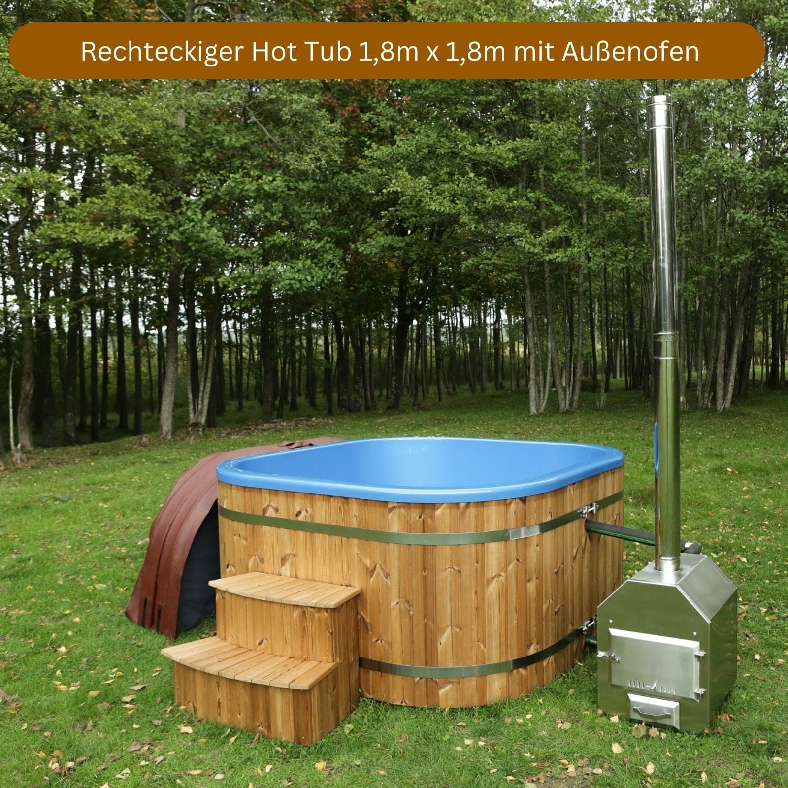 rechteckiger Hot Tub mit Aussenofen