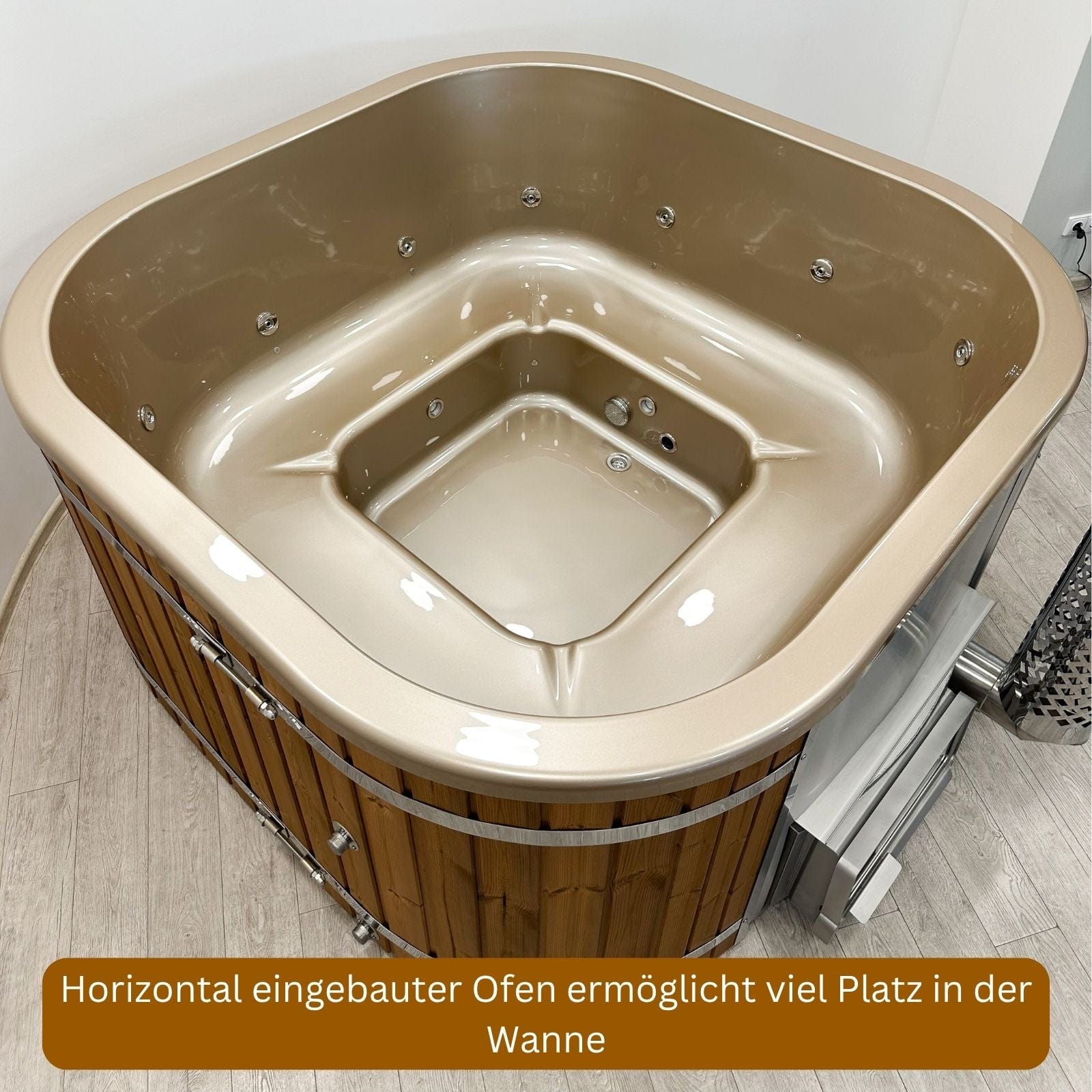 rechteckiger Hot Tub mit horizontalem Ofen von Memelwood