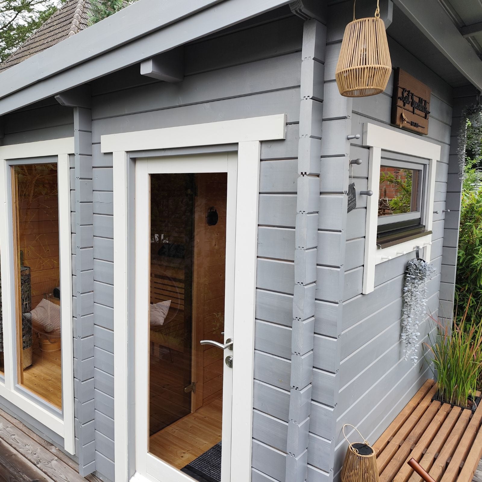 Blockbohlensauna Higi XL für 2 Personen, Gartensauna mit Vorraum