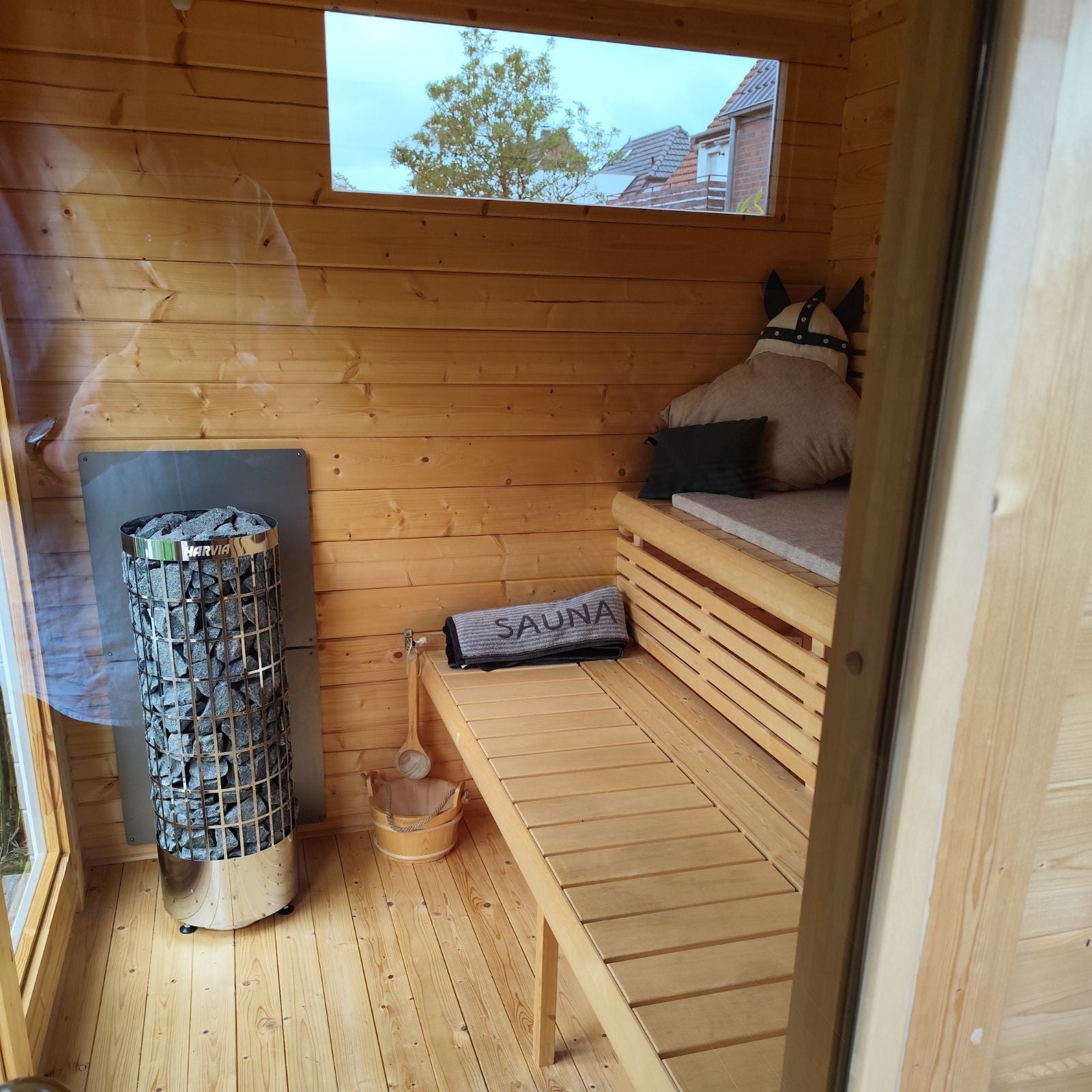 Blockbohlensauna Higi XL für 2 Personen, Gartensauna mit Vorraum