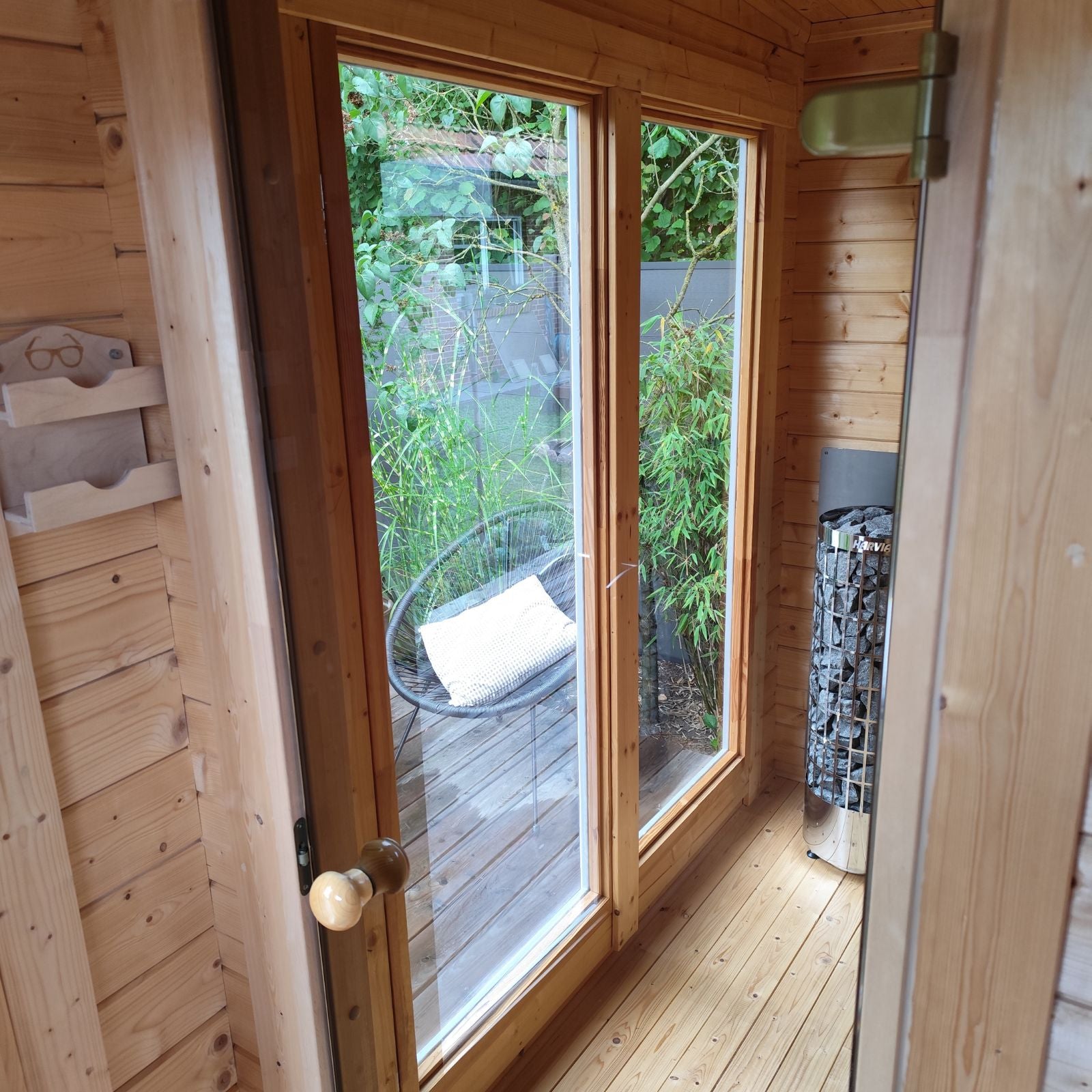 Blockbohlensauna Higi XL für 2 Personen, Gartensauna mit Vorraum