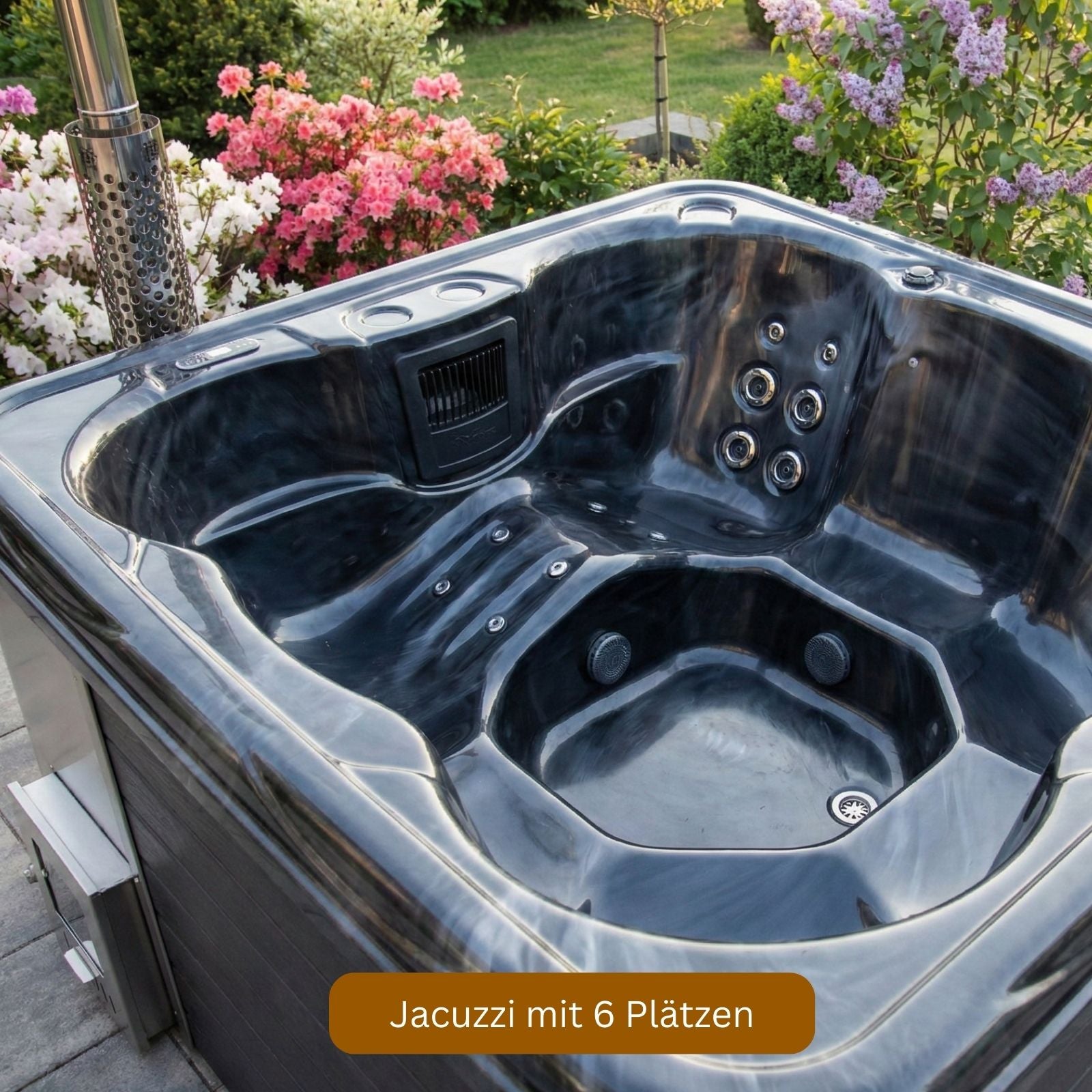 quadratischer Jacuzzi mit integriertem Holzofen