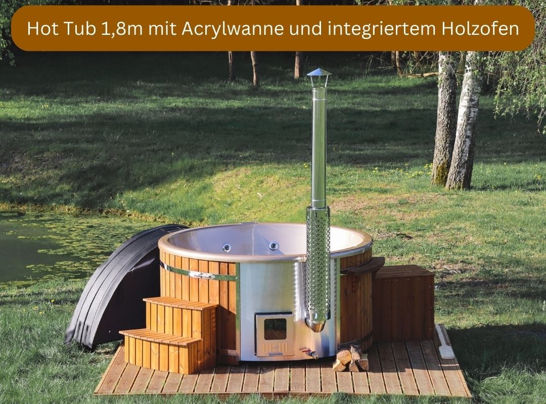 Memelwood Hot Tub 180 mit Acrylwanne und integriertem Holzofen