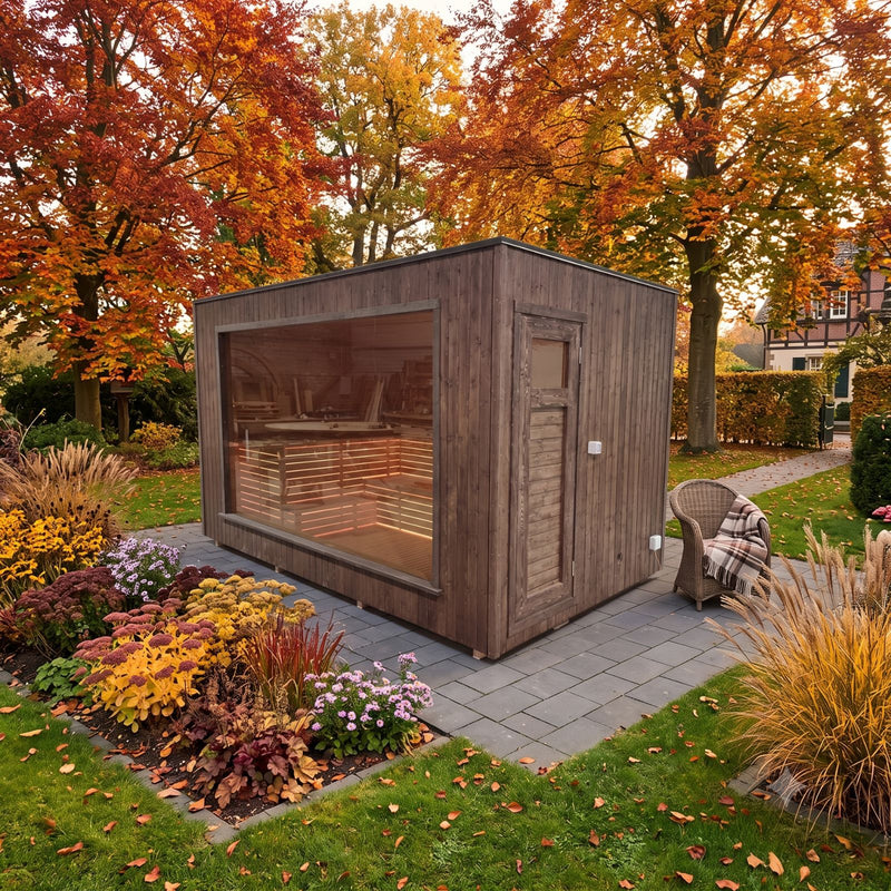 Gartensauna Modern mit Panorama-Glasfront