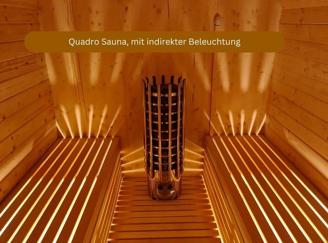 Quadro Sauna mit Elektroofen, fertig montiert, mit indirekter Beleuchtung