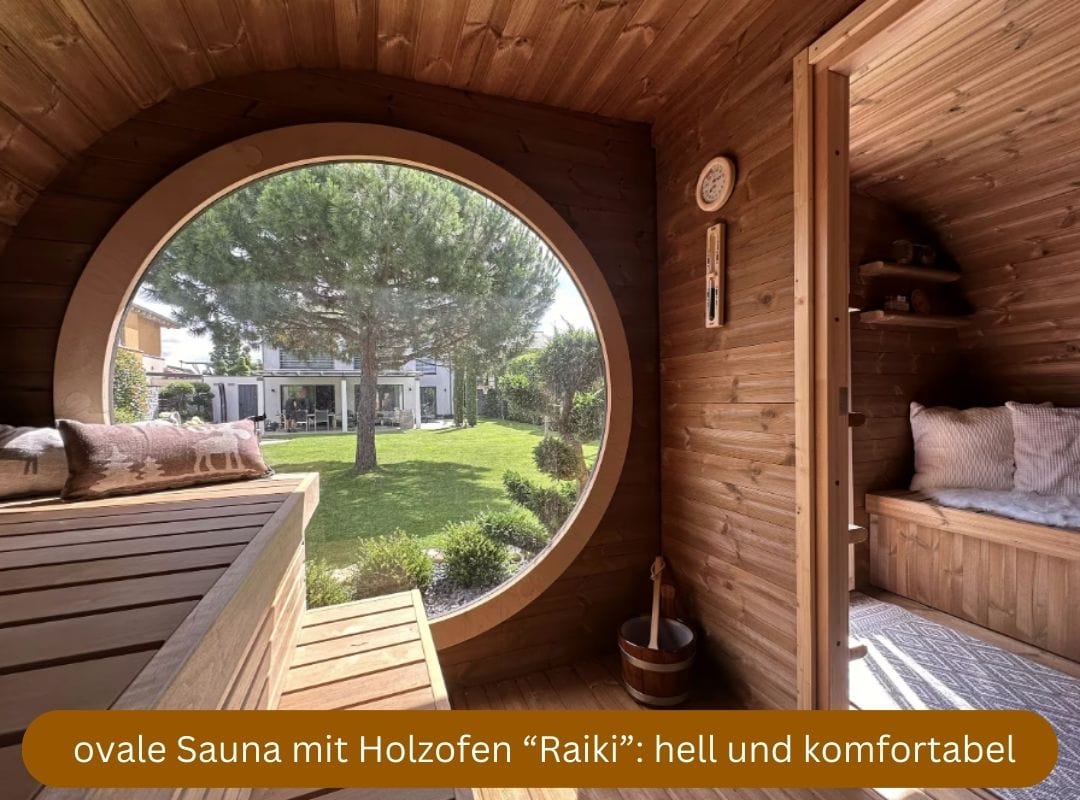 ovale Sauna mit Holzofen Raiki