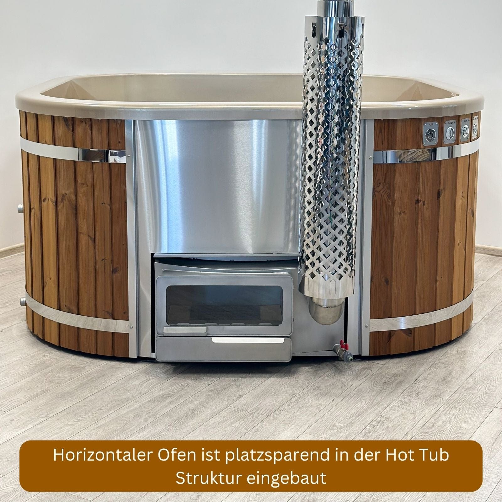 rechteckiger Hot Tub mit horizontalem Ofen von Memelwood