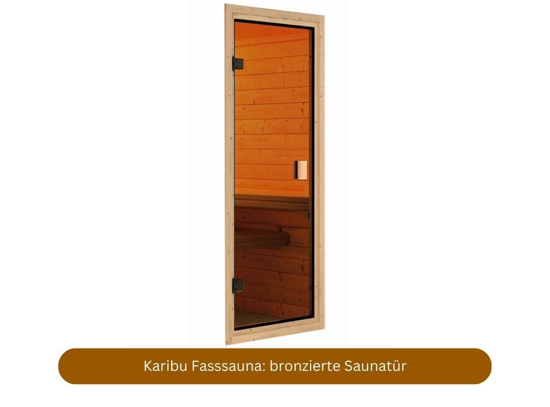 Karibu Fasssauna Bausatz "Terrasse" mit bronzierter Saunatür